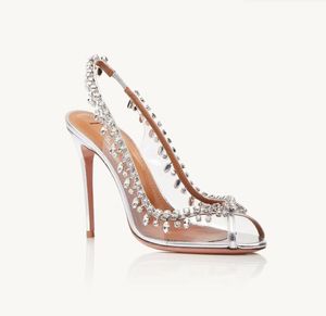 Brand Women Sandal High Heal Wedden Dress Shoes Tenta￧￣o Deneuve Crystal Setin Sandal Aberto do p￩ de luxo com caixa Super-qualidade 35-43EU