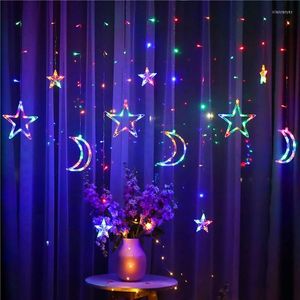 Juldekorationer Leeiu Moon Star LED Curtain Fairy Light String Xmas Window Ornament Garland Merry Decor for Home 2023 Year Supply