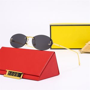 Moda Güneş Gözlüğü F Erkekler Güneş Gözlükleri Kadın Lüks Oval Çerçevesiz Plaj Gözlükleri Kutusu Ile Yüksek Kaliteli Tasarımcı Sunglass
