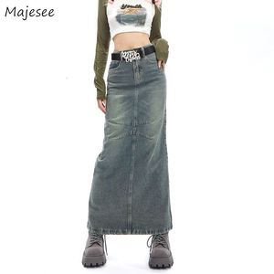 Röcke Maxi Denim Röcke Frauen Herbst Amerikanischen Retro Streetwear Y2k College Junge Mädchen Chic Lange Faldas Sexy Mujer Gerade Hipster 230214