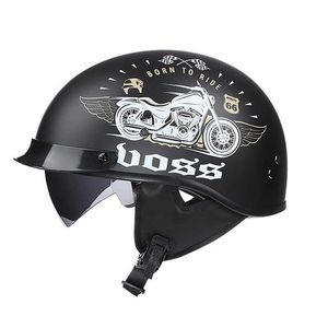 Hełmy rowerowe 2020 Hełm motocyklowy dorosły otwarta twarz Half skórzana Retro Motocross Hełmy Moto Dot Helm Vintage Motorbike z wewnętrznym Słońcem J230214