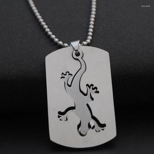 Hänghalsband rostfritt stål dubbelskikt avtagbart gecko ödla kameleon djurkraft norrn viking amulet charm smycken