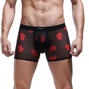 Underpants Men's Underwear Sexy Red Lip Mesh Love Low Waist Nylon Soft And Comfortable Breathable Fashion Casual Daily Boxer