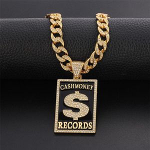 Anhänger-Halsketten Anhänger-Halsketten Goth-Dollar-Zeichen Bargeld Geld Rekorde Iced Out-Halskette Kubanische Kette Hip-Hop-Schmuck Street Rapper Freund GeschenkPendant283I