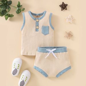 Fashion Summer Infant Baby Boys Girls Suit Clothing Sleeveless Pocket Cotton Patchwork TopsTriangle Shorts Set