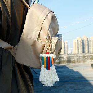 Bohemian Tassel Keychain Handv￤vd h￤nge DIY Rainbow fl￤tade nyckelringar med tofsar Bag charms handgjorda bil nyckelkedjedekoration