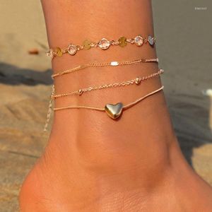 Anklets Female Summer Beaded Chain Heart Pendant For Women Bohemian Ankle Bracelets Girls Barefoot On Leg Beach Jewelry