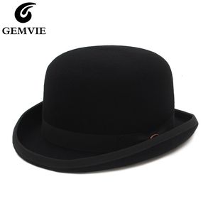 Широкие шляпы ковша Gemvie 4 Colors 100 Wool Felt Derby Bowler для мужчин Женщины. Атласная модная партия Формальная федора костюм Маг 230214