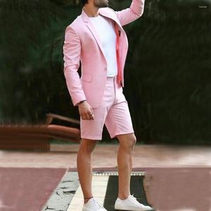 Herrar som sommarmän passar med shorts 2 stycken skakad lapel enkelbröst prom dagliga kläder blazer jacka tuxedos kappa kort byxa