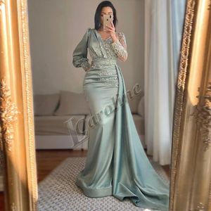 Abiti per feste Caroline Verde chiaro Dubai perline Cristalli formali per abiti a manica lunga delle donne fatti per ordinare Abendkleider 230214