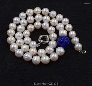 Chains Freshwater Pearl White Near Round And Lapis Lazuli Carved Nature Beads Necklace Wholesale 18nch FPPJ Wholesalegift