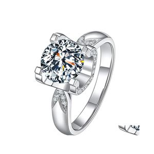 Solitaire Ring Sier ringer runt Moissanite Wedding Classic BL Head Engagement Jewely Women Drop Delivery DHKR4