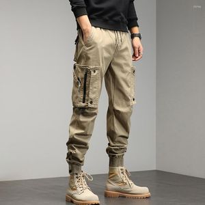 Męskie spodnie 2023 Ładunki mężczyźni sznurka kostka 9 częściowe spodnie uliczne moda bawełniana casualna praca wojskowa