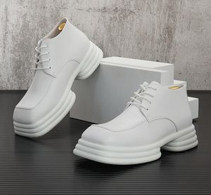 Британская стиль мужская платформа кожаная обувь квадратные носки кроссовки модные повседневные маленькие белые ботинки дышащие не скользящие шнурки Comfort Sport