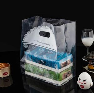 Transparent Plastic Bag With Handles Gift Packaging Bag Food Cookies Bread Supermarket Packing Bags Party Supplies