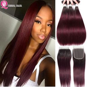 Hair Wefts 1B 99J Bundles With Clre Ombre Colored Red 234 Peruvian Straight Human Weave 230214