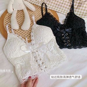 Women's Tanks 2023 Fashion Mesh Lace Women Crop Tops Vest Push Up Bralet Women's White Corset Bustier Bra Sexy V-Neck Camisole Tank Top