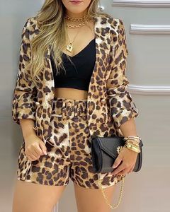 Kvinnors tvåbitar byxor Kvinnor Slimfit Leopard Print Blazer Suit 230214