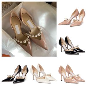 2023 Elegant Bridal Wedding Dress Shoes Aurelie Pumps Lady Sandals Pearls Strap Luxury Brands Pointed Toe High Heels Womens Walking With Box EU35-42