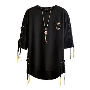 Mens Tshirts Idopy Korean Fashion Mens Street Style Lace Punk Gothic Pullover Designer Steampunk Hem Hip Hop Sweatshirts Shirtes Tees 230214