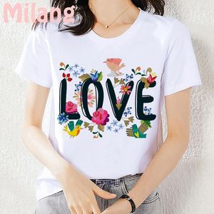 Women's T Shirts Love Fashion Summer Mujer Camisetas White Tops Aesthetics Graphic Casual Goth Short Sleeve Polyester Women's T-Shirt