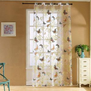 Curtain Curtains Long Butterfly Printing Light Permeable Balcony Living Room And Window Screen Floral Tan Shower Liner