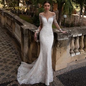 Party Dresses Mermaid Wedding For Women Sheer Illusion Button Back Gown Lace Applique Vestidos De Novia 230213