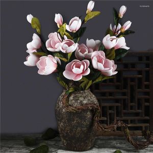 Dekorativa blommor riktiga beröring magnolia konstgjorda pu silkblommor bukett bröllop dekoration yulan falska trädgård bord hem dekor tillbehör