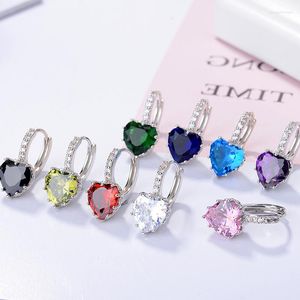 Hoop Earrings 2 Pc Aesthetic Vintage For Women Heart Embellished Big Zircon Crystal Piercing Wedding Party Jewelry