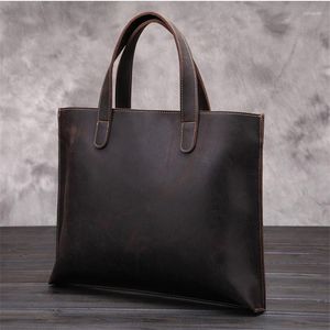 Briefcases Retro Genuine Leather Men Briefcase Business Bag Laptop Real Office Male Messenger Document Tote