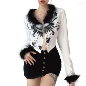 Women's Jackets 2023 Early Spring Fashion Women's White All-Match Cardigan With Fur Collar Tight-Fitting Hook Button Jacket Y866