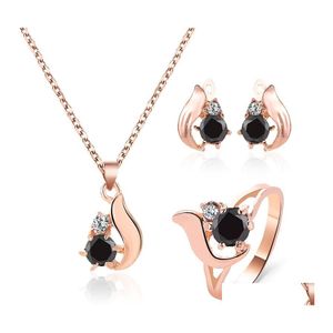 Other Jewelry Sets Temperament Obsidian Drop Earring Necklace Ring Elegant Threepiece Set Delivery Dhtjs