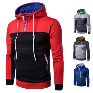 Men's Hoodies Men Hoodie Pullover Patchwork Color Sweatshirt Drawstring Hooded Long Sleeves Coat Tops H8