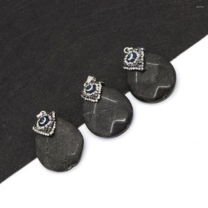 Hänge halsband naturliga sten svart onyx droppe inlaid rhinestone 28x38mm charm ögon diy halsband örhängen smycken boutique tillbehör