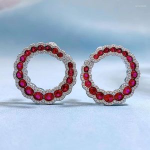 Studörhängen S925 Silver Red Carbon Diamond Circle White Gold Filled Zircon Ear Studs For Women Ins 2023 Jewelry Birthday Present