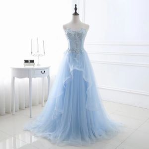 Blue Off The Shoulder Evening Dresses 2023 lace crystal Appliques Beaded Tulle Split Light Sky Blue Party Gowns Lavender Prom Dresses