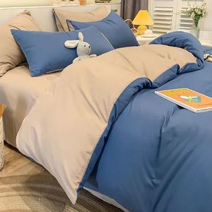 Bedding sets Nordic style simple solid color 4piece soft washed cotton bed linen quilt cover pillowcase bedding double 3piece 230213