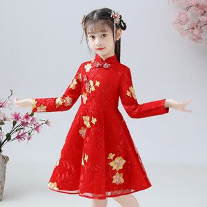 Girl's Dresses Chinese Traditional Dress Midi Party Cheongsam Qipao for Girls Costumes Year Clothes Princess Kids 312Years 230214