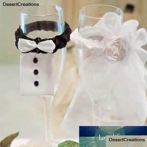 Party Decoration 2Pcs/Set Bridal Veil Bow Tie Bride Toasting Wine Glasses Decor Gifts Drop Delivery Home Garden Festive Supp Dhz5W