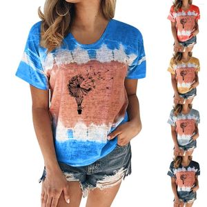 Damen-T-Shirts, blaugrün, Damenbluse, lässig, modisch, Rundhalsausschnitt, Batikdruck, kurzärmlig, einfarbig, weiß, lang