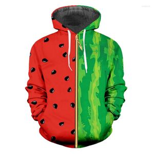 Felpe con cappuccio da uomo Felpa con cappuccio divertente Anguria 3D Full Print Zipper Uomo Donna Felpa con cappuccio con zip mezza rossa verde Felpa con cappuccio Fashion Autumn Coat