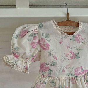 Clothing Casual Sets Puff Sleeve Flower Pullover Tops Elastic Waist Pants Suit New Floral Print Summer Kids Girls Clothes