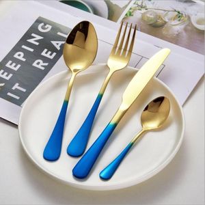 Dinnerware Sets Knife Fork Spoon Cutlery Set Gradient Golden Steak And Silverare