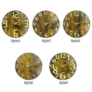 Wall Clocks Luminous Clock Night Lights Wood Decorative Hanging Quiet Modern Non Ticking For Office Living Room Decor