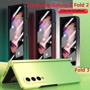 G￥ngj￤rnsfodral f￶r Samsung Galaxy Z Fold 2 Fold 3 5g Fodral Tempererad glas F￤rgglad gradient H￥rd 360 Skyddssk￤rmskydd263z