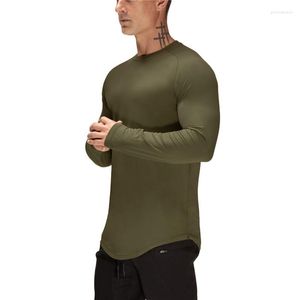 Herrar t skjortor märke gym klädnät mesh solid long hylsa skjorta män smal fit fitness hög stretch o nack snabb torr kroppsbyggande t-shirt