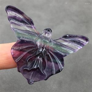 Estatuetas decorativas 1pc por atacado de cristal natural esculpido Fluorite Butterfly Collection Crafts Presente Decorações pequenas