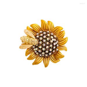 Broszki Vintage Cute Bee Sunflower for Women Summer Fashion Insect Daisy Flower Rhinestone BroOch Pin Bankiet Biżuter