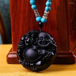 Anhänger Halsketten Schwarze Obsidian Pixiu Halskette Bringen Reichtum und Glück Schmuck Für Frauen Männer Amitabha Buddha Amulett Meditation