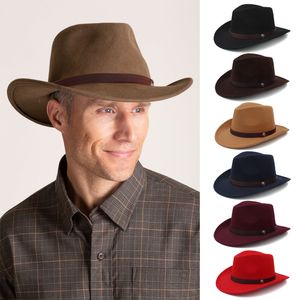 Chapéus de aba larga Homens homens Mulheres lã mistura de cowboy ocidental SunHats Party Viagem Sombrero Caps Outdoor Caps Clássica Retro Ajustável Tamanho 230214